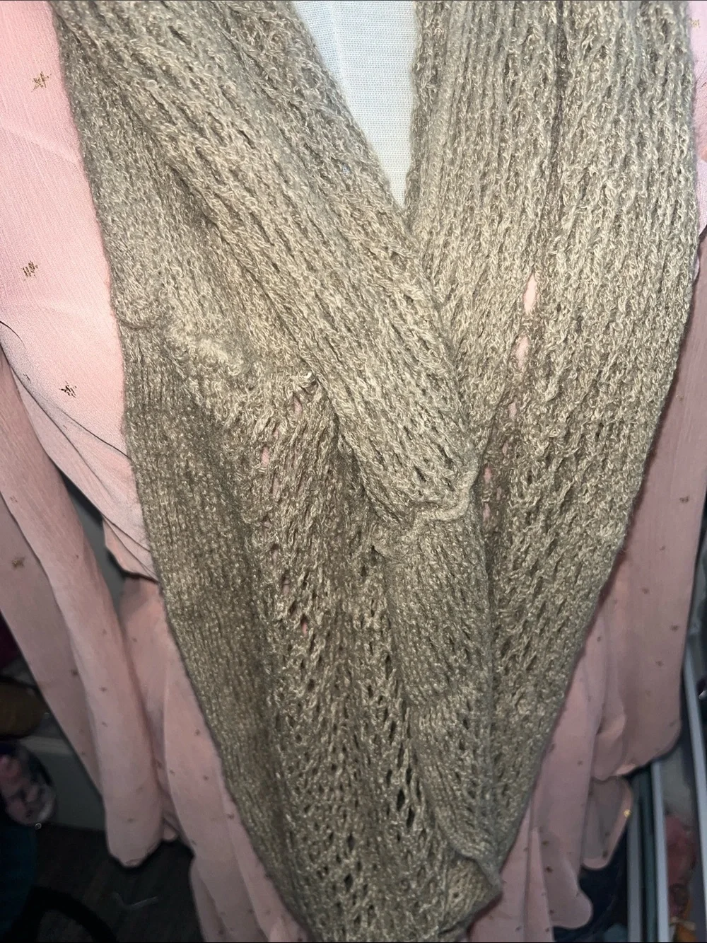 Light Taupe Knit Open-Weave Scarf - Women Accessories S224